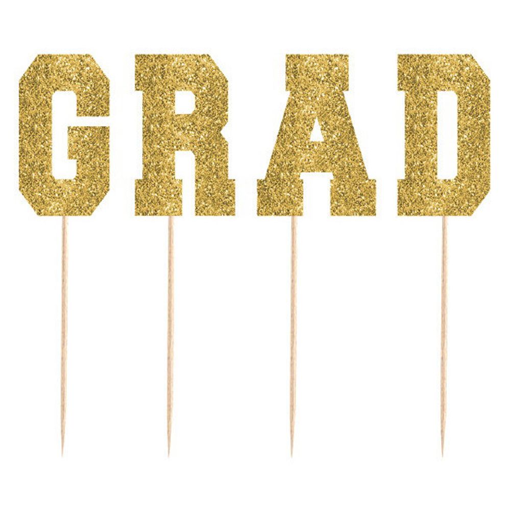 Gold Grad Cake Picks (4ct)