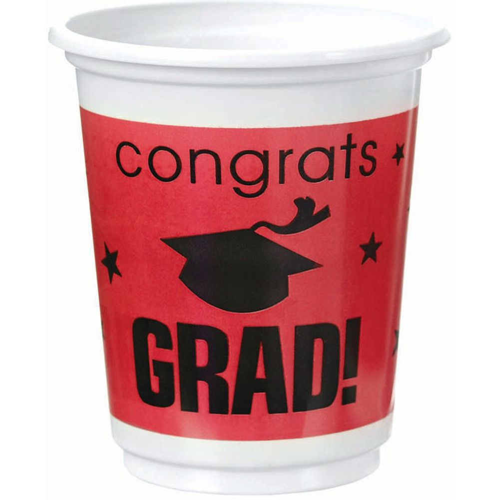 Congrats Grad Red Plastic 12 oz Cups