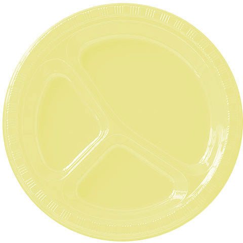Light Yellow Divided Plastic Banquet Plates (20ct)