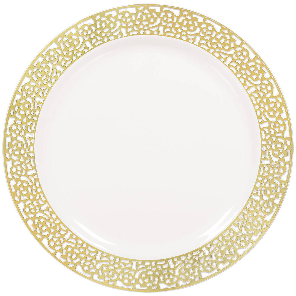 White & Gold Lace Banquet Plates (10ct)