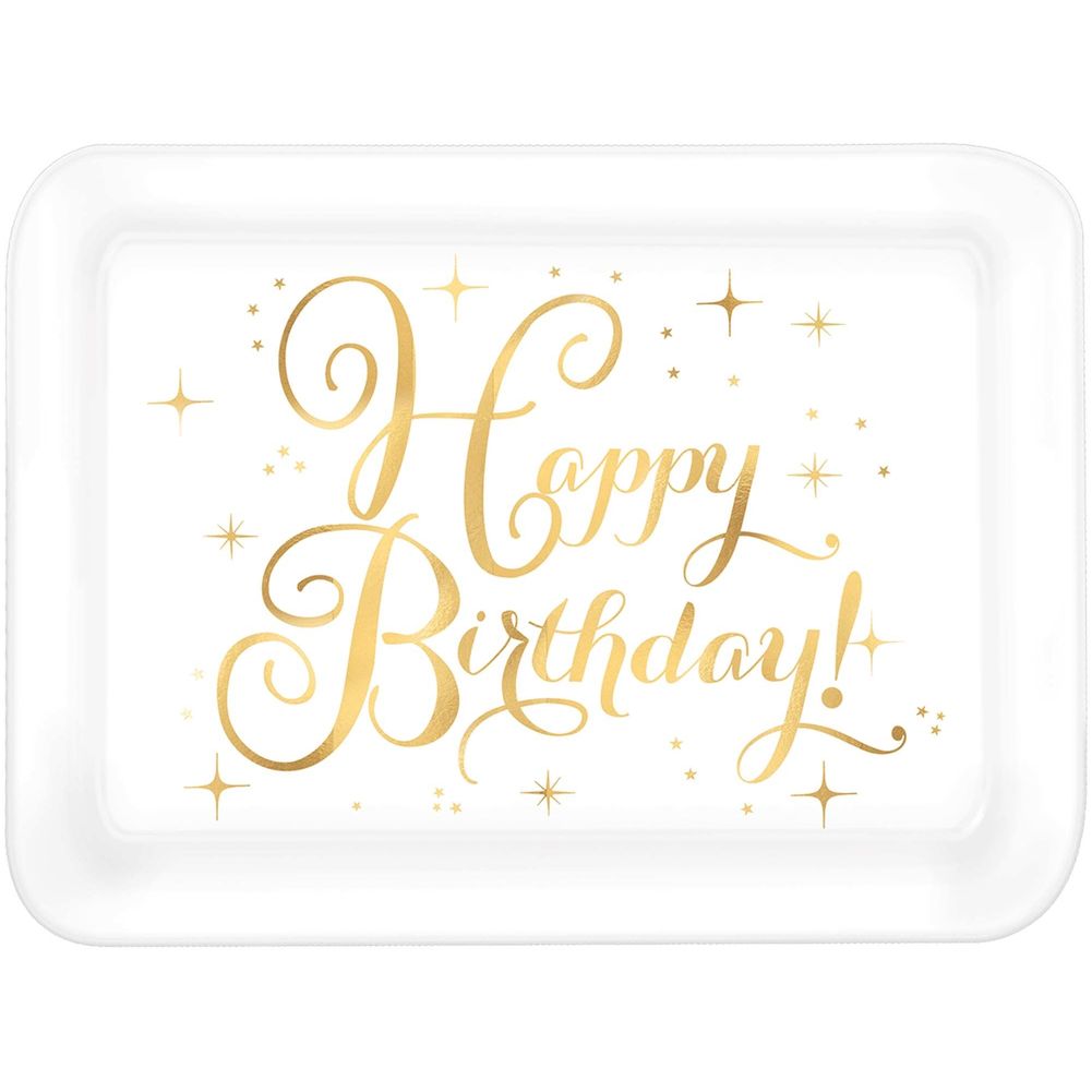 Hot Stamped Gold Birthday Large Rectangle Plastic Serving Tray