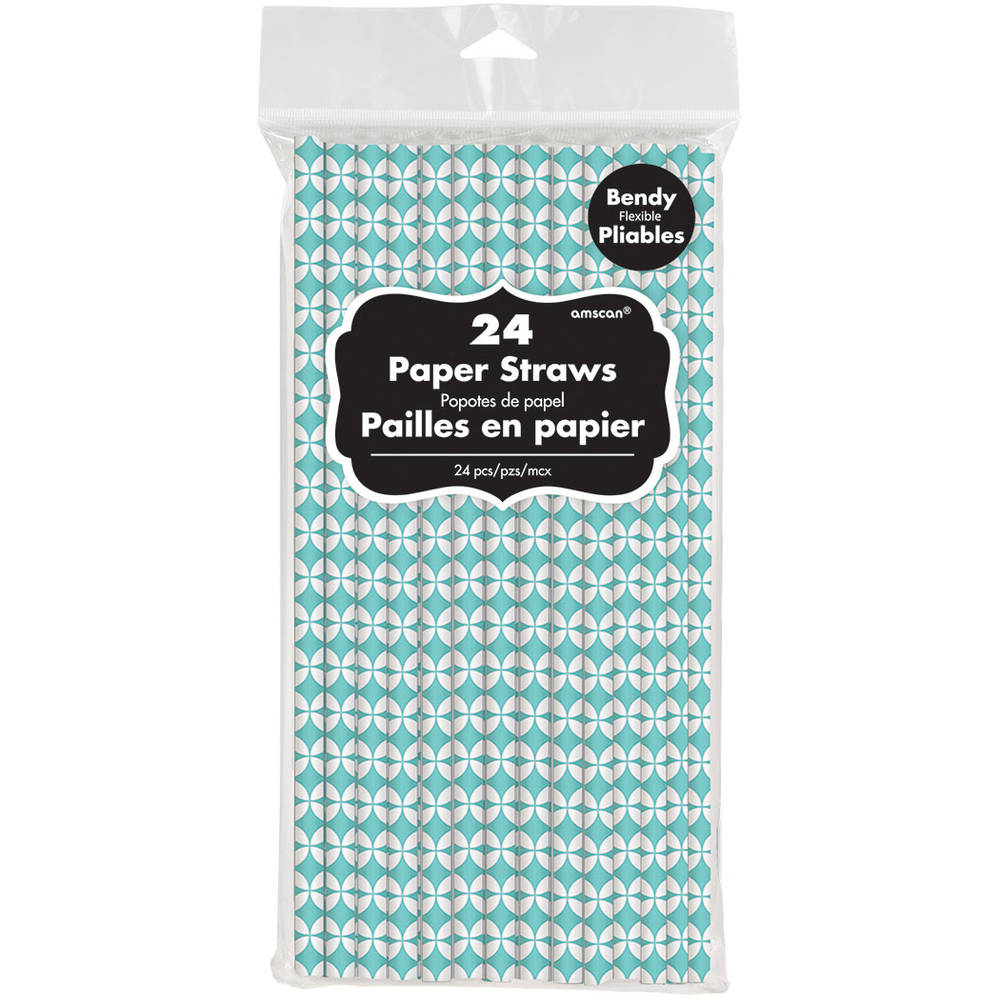 Robins Egg Blue Geo Diamond Paper Straws (24ct)