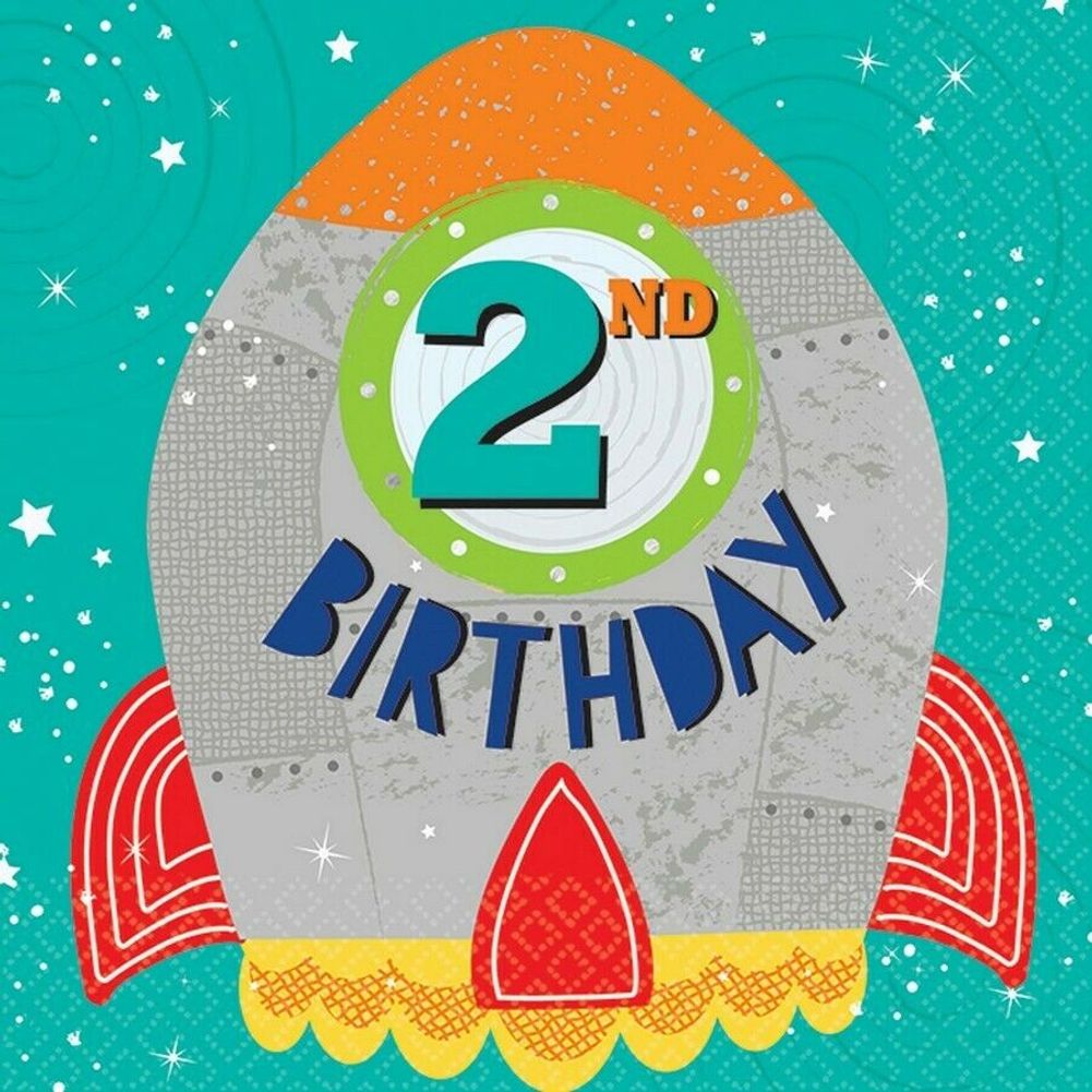 Blast Off 2nd Birthday Lunch Napkins, 16ct