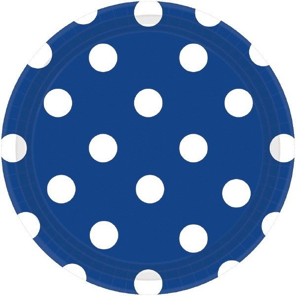 Royal Blue Polka Dot Dessert Plates, 8ct