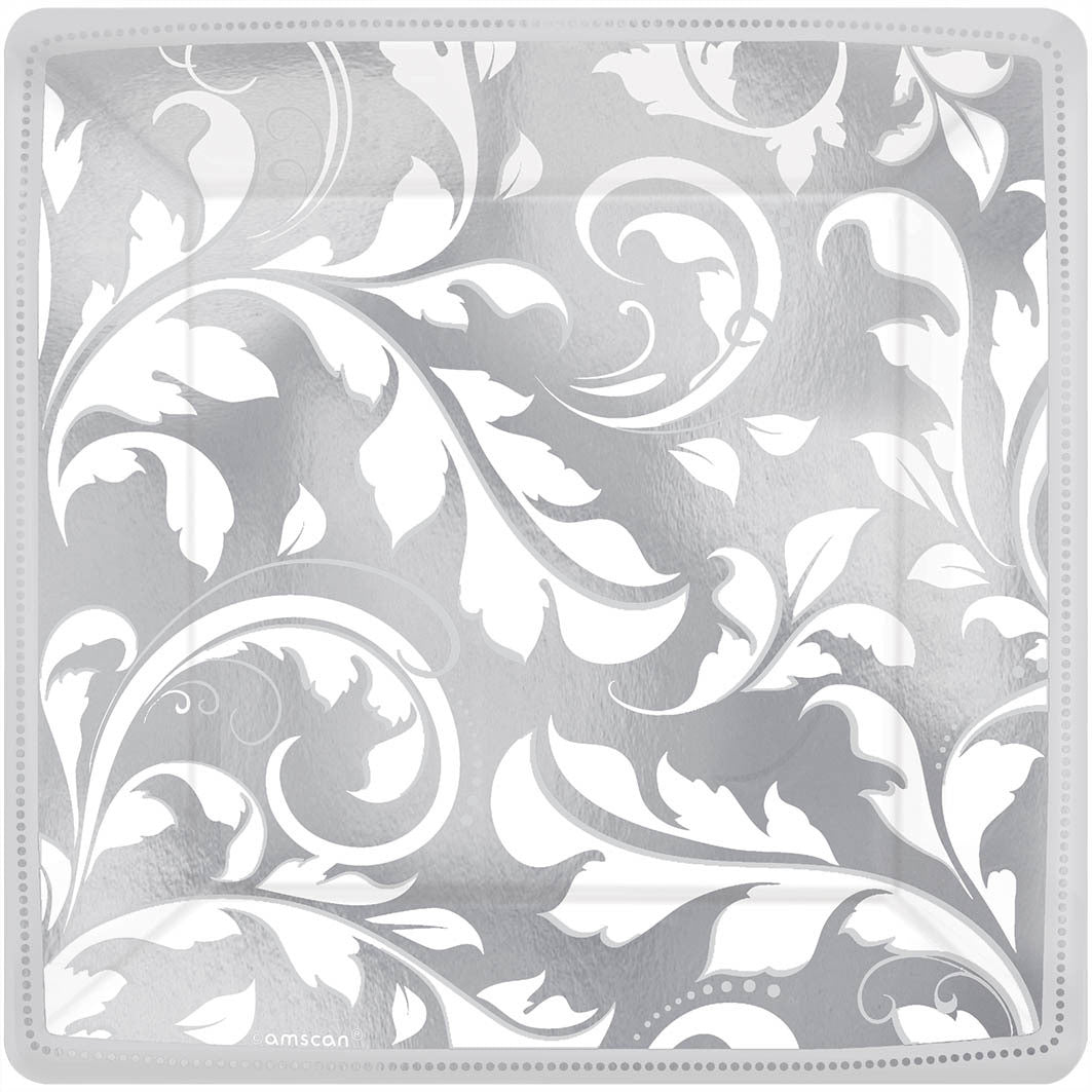 Silver Elegant Scroll Dessert Plates (8ct)