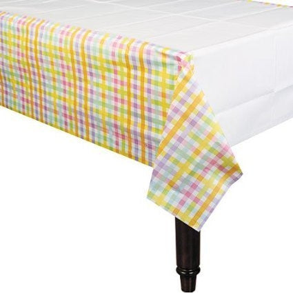 Colorful Gingham Stripes Paper Tablecover