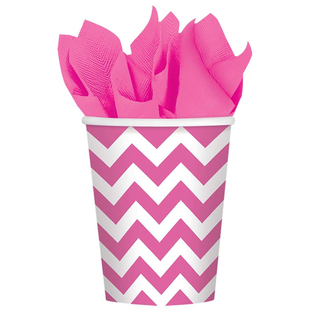 Bright Pink Chevron 9oz Paper Cups (8ct)