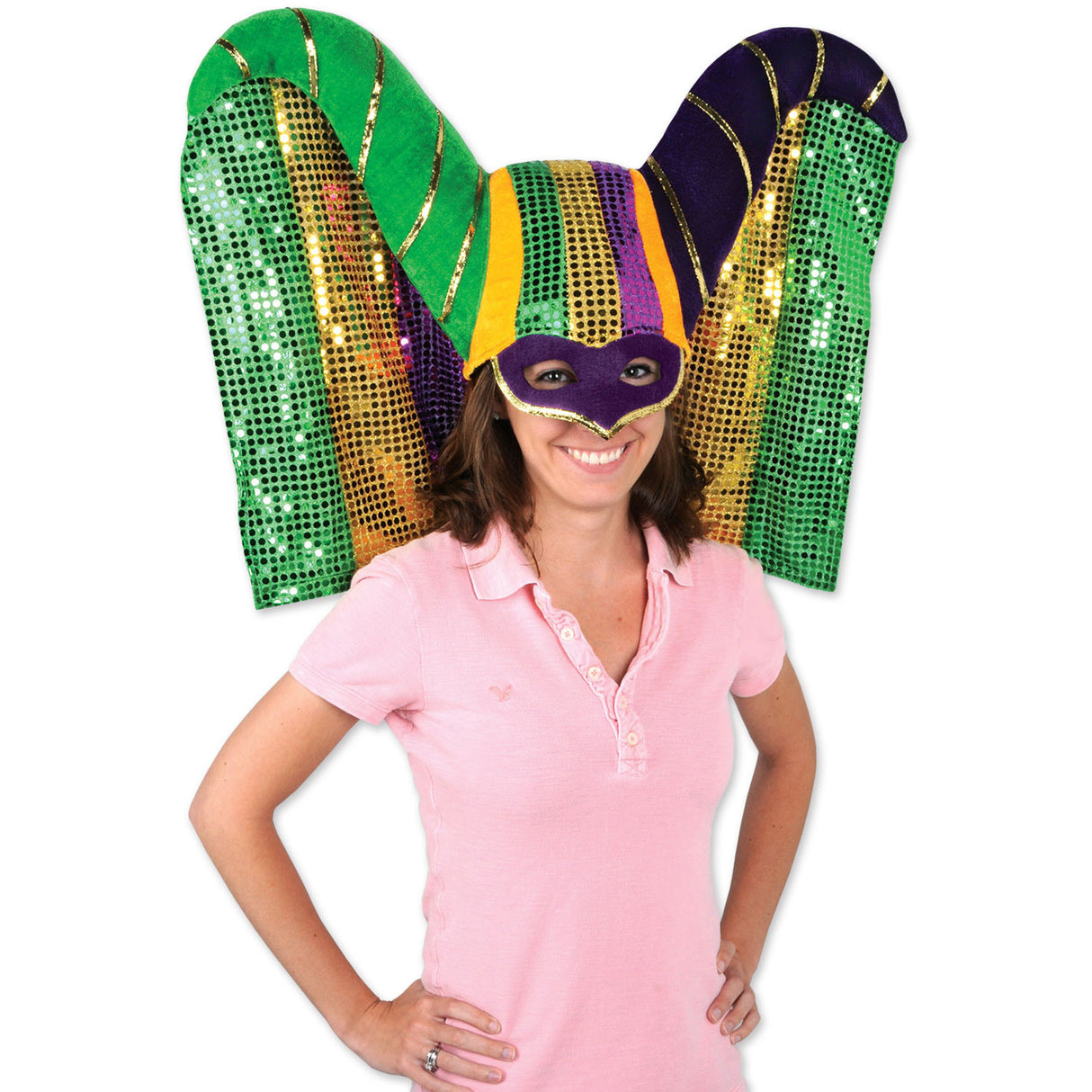 Masked Mardi Gras Hat w/Sequined Drape