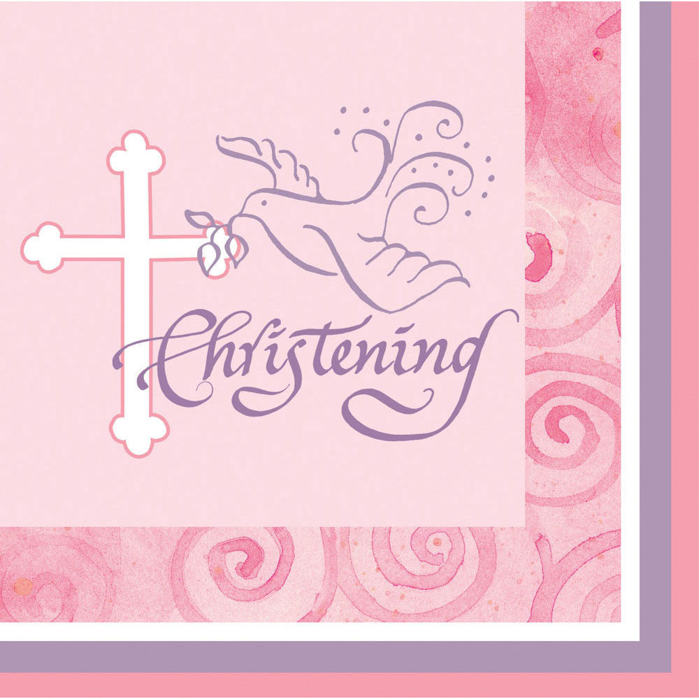 Faithful Dove Christening Pink Luncheon Napkins (16ct)