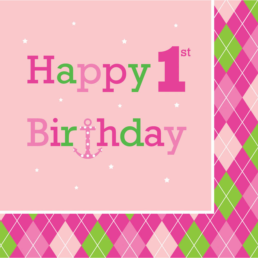 Ocean Preppy Girl 1st Birthday Luncheon Napkins (16ct)