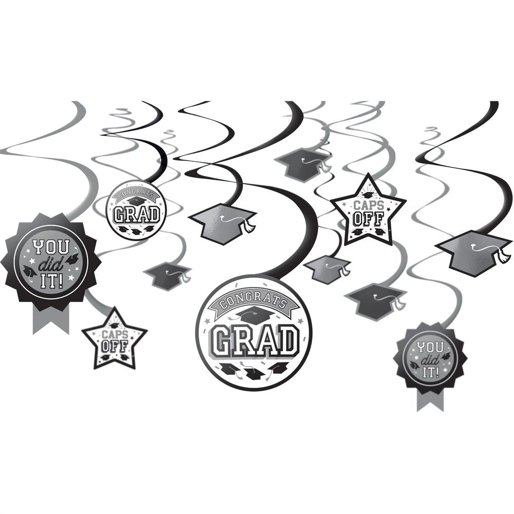 Congrats Grad Swirl Decoration White (12ct)