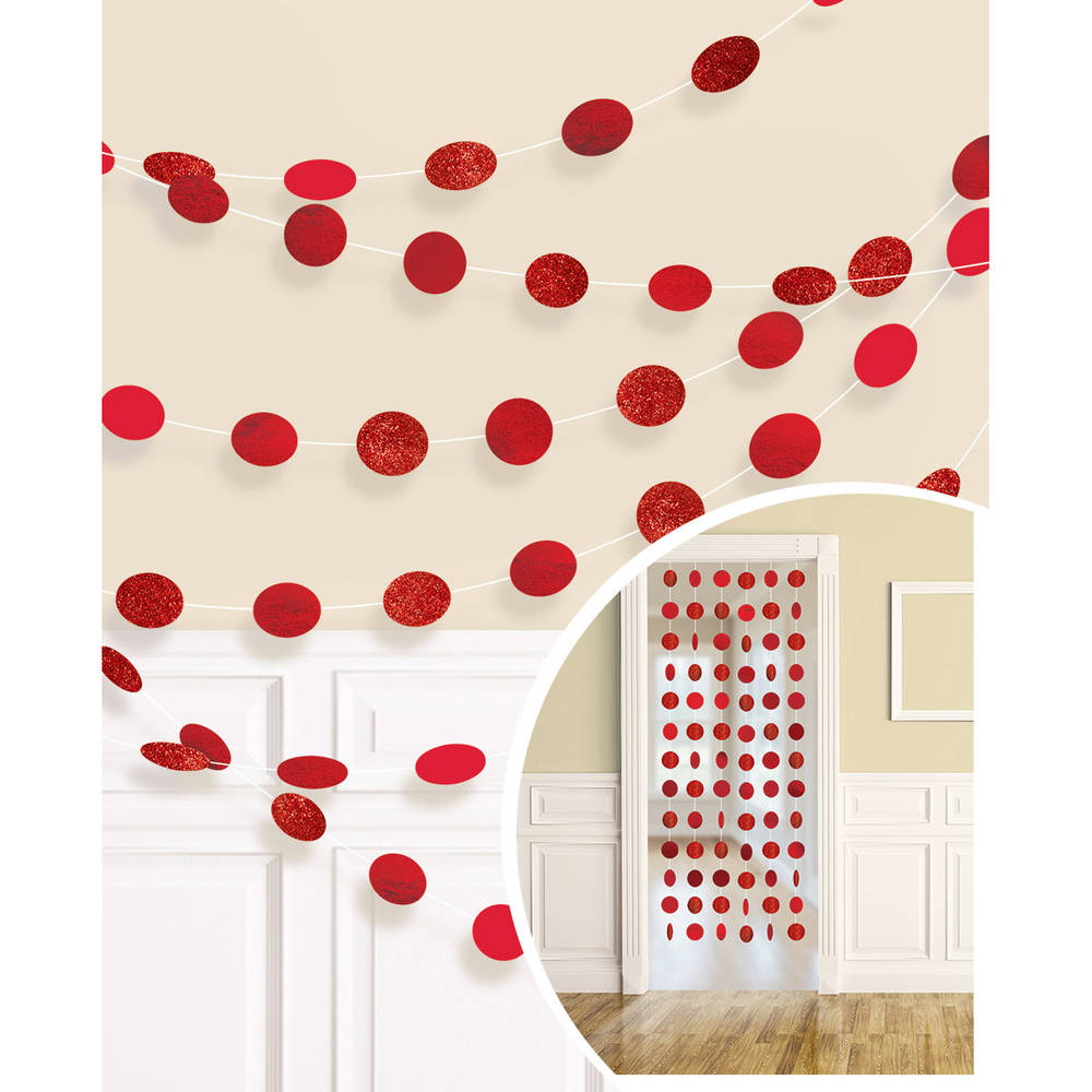 Apple Red Round Glitter String Garlands (6 ct)