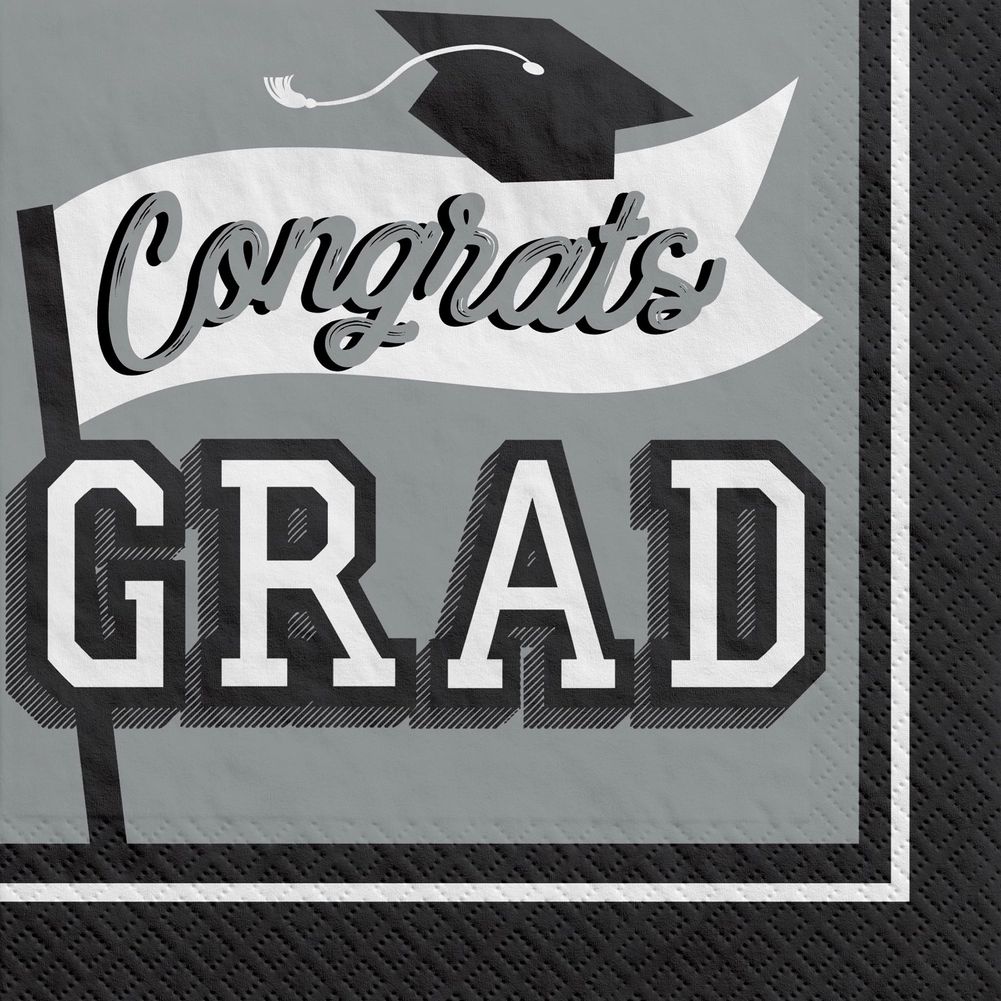 True To Your School Graduation Luncheon Napkins Silver (40ct)