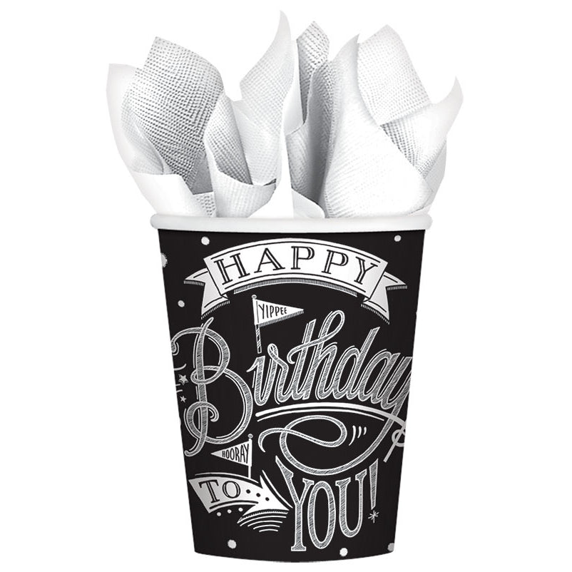 Hooray Birthday Black & White 9oz Paper Cups (18 ct)