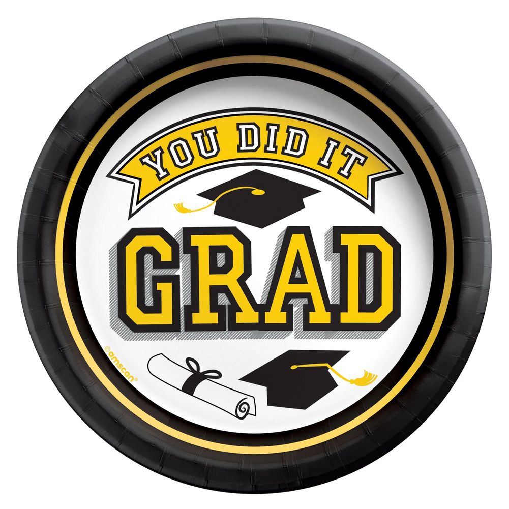 True To Your School Graduation 6.75" Round Plates Yellow (20ct)