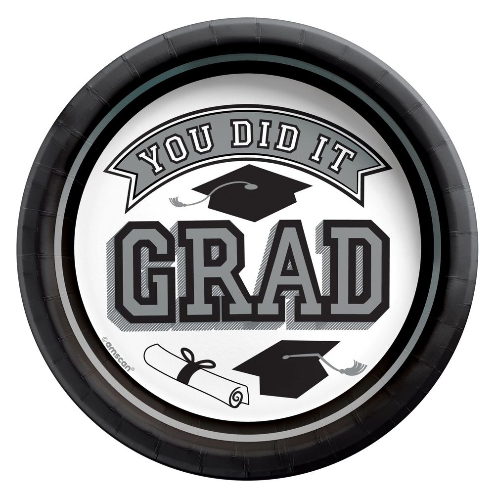 True To Your School Graduation 6.75" Round Plates Silver (20ct)