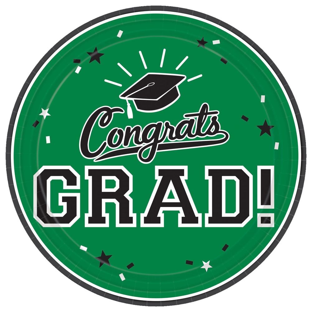 Congrats Grad Green 9" Round Plates, 18ct