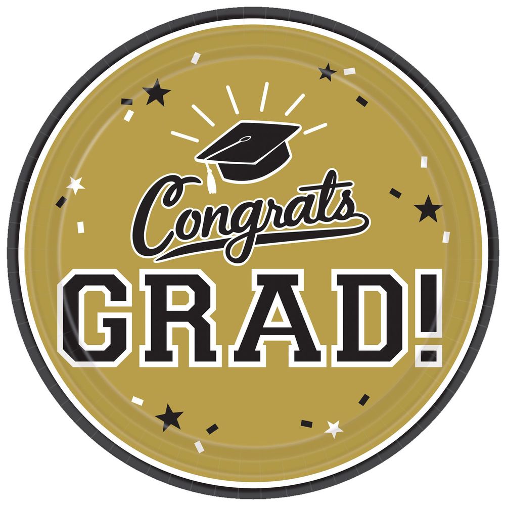 Congrats Grad Gold 9" Round Plates, 18ct