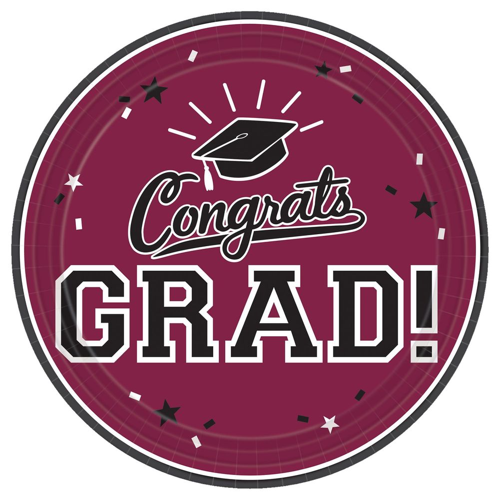 Congrats Grad Berry 9" Round Plates, 18ct
