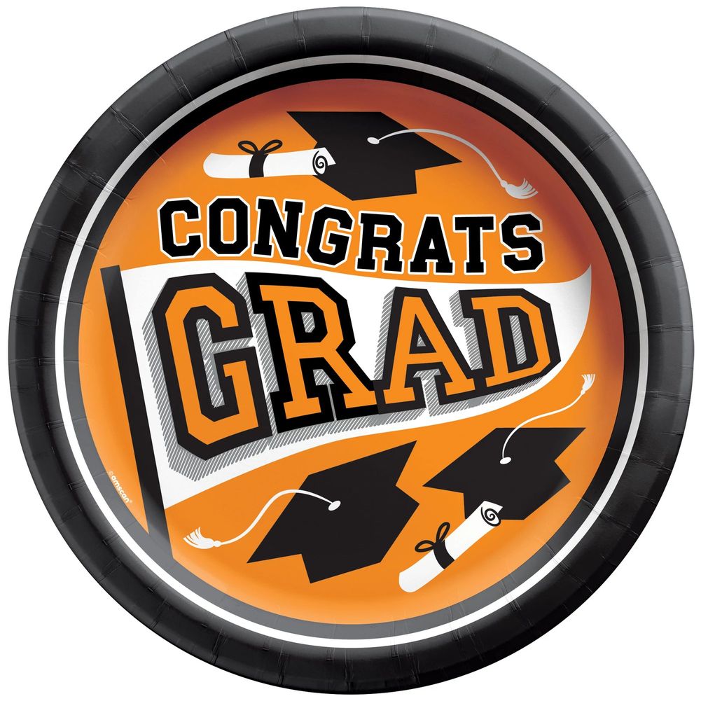 True To Your School Graduation Round 8.5" Plates Orange (20ct)