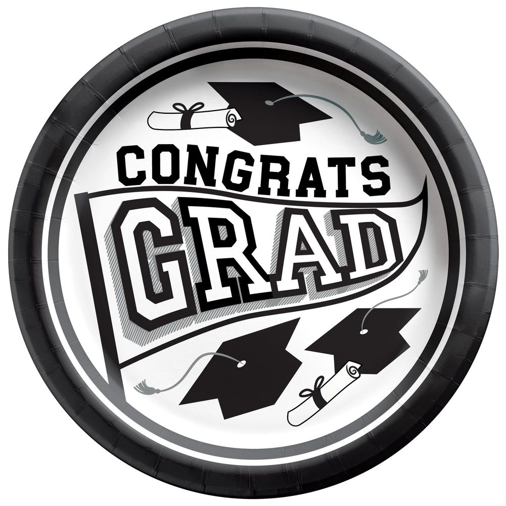 True To Your School Graduation Round 8.5" Plates White (20ct)