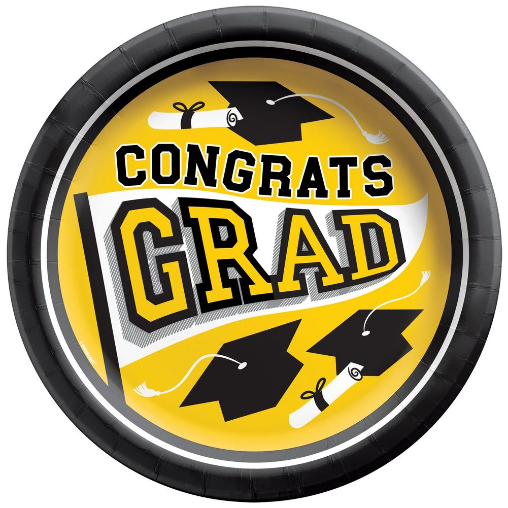 True To Your School Graduation Round 8.5" Plates Yellow (20ct)