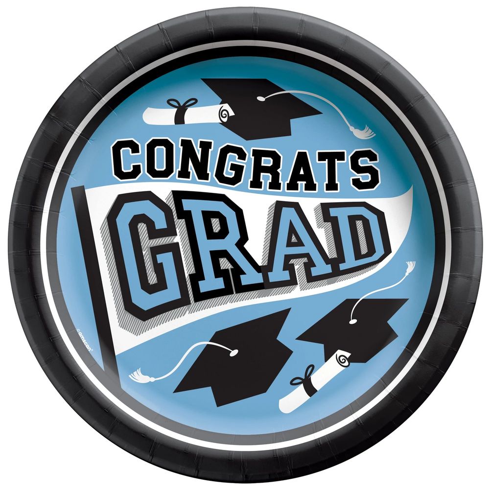 True To Your School Graduation Round 8.5" Plates Powder Blue (20ct)