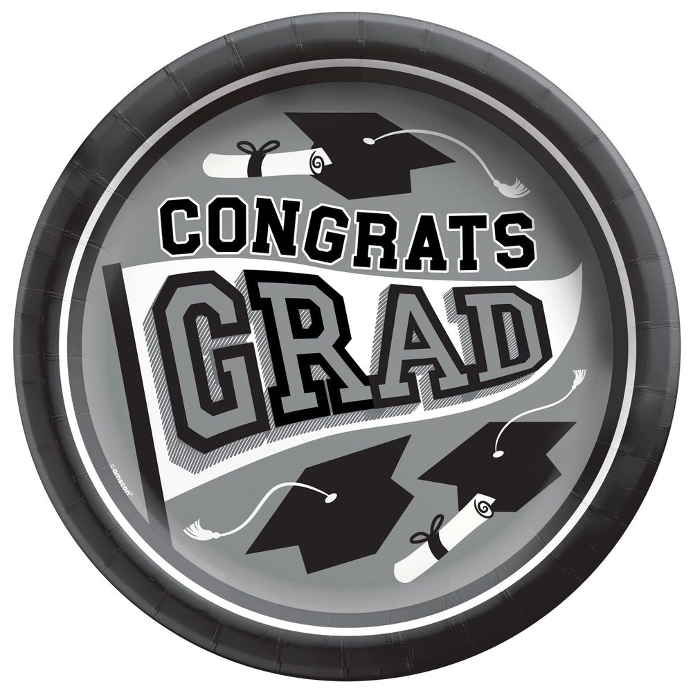 True To Your School Graduation Round 8.5" Plates Silver (20ct)