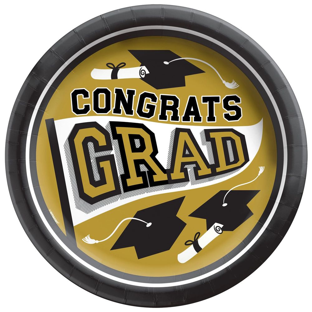 True To Your School Graduation Round 8.5" Plates Gold (20ct)