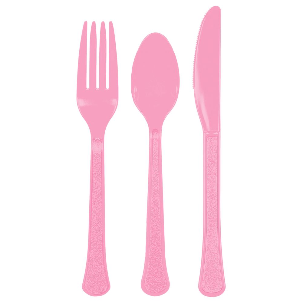 New Pink Heavy Weight Assorted Plastic Cutlery (24ct)