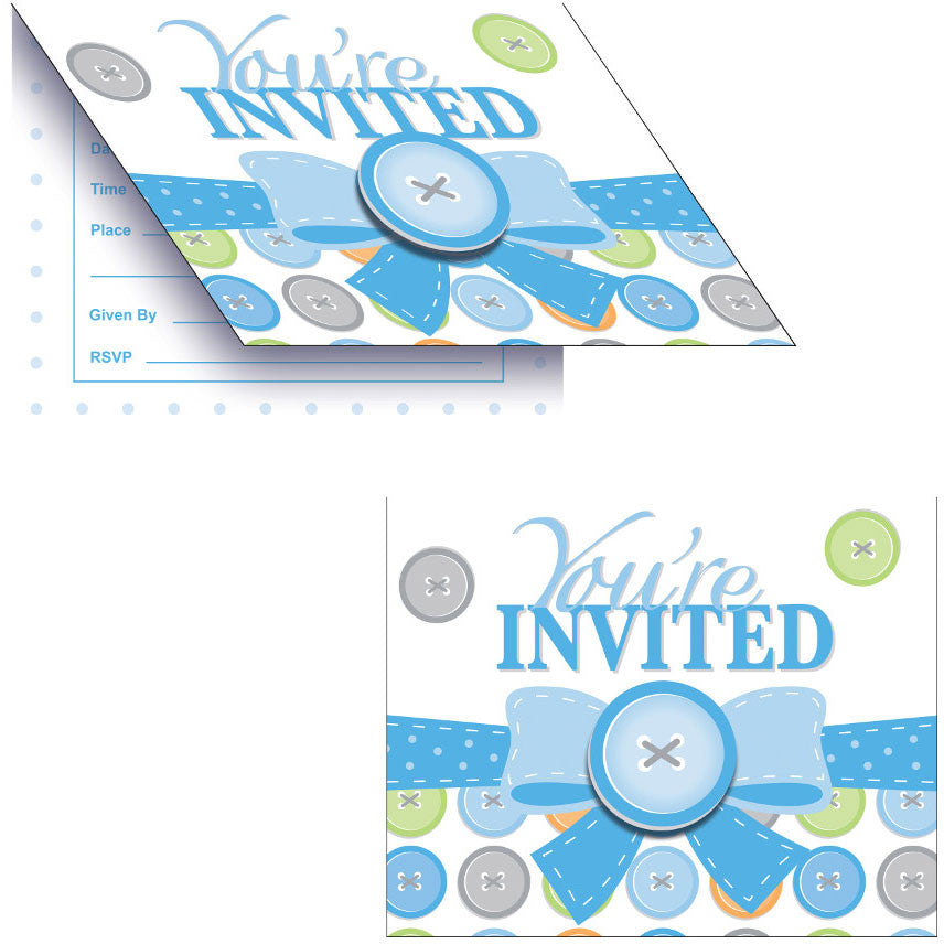 Cute as a Button - Boy Invitation, w/ Attachment
