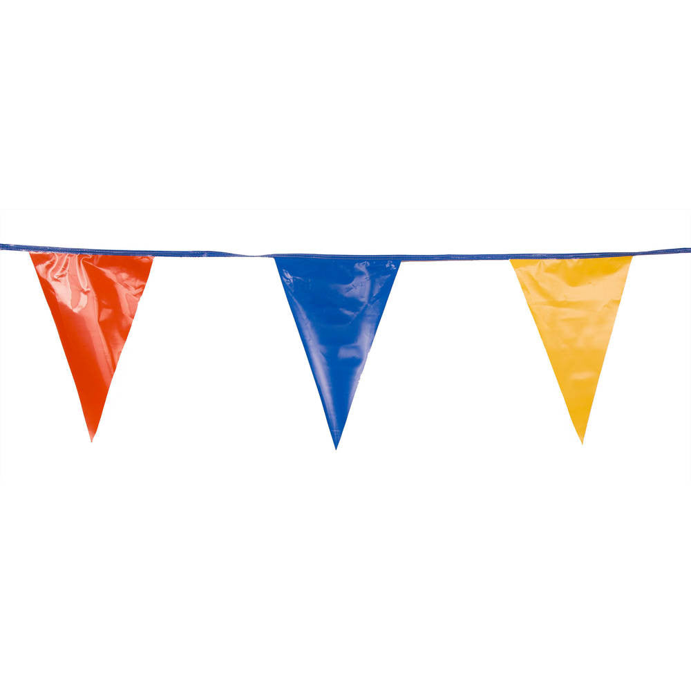 Blue , Orange and Yellow Triangle Pennant Flag 100 Ft.