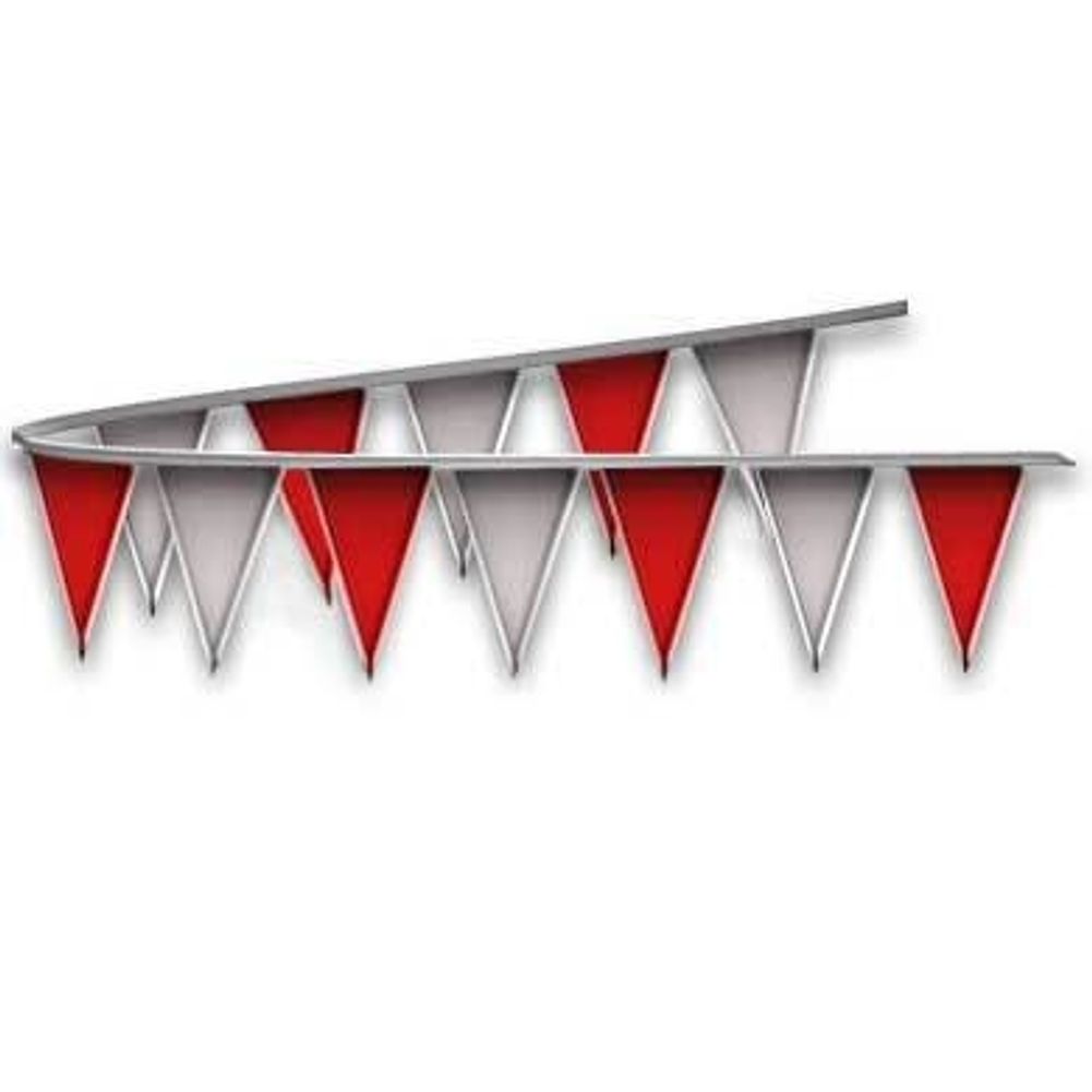 Red and Silver Metallic Triangle Pennant Flags 50 Ft.