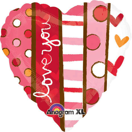 18" Love You Striped Sketch Foil Balloon