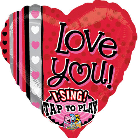 28" Love You Dots & Stripes Sing-a-tune Foil Balloon