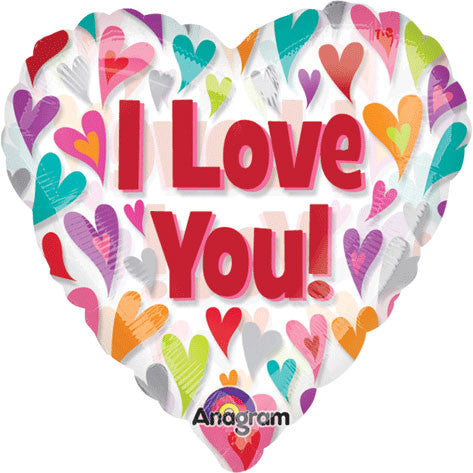 18" Love You Curvy Hearts Clearly Metallic