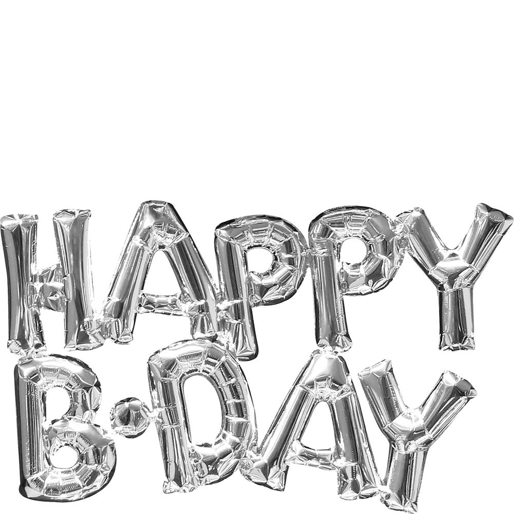 Block Phrase "Happy B-Day" Silver Foil Balloon (1ct)