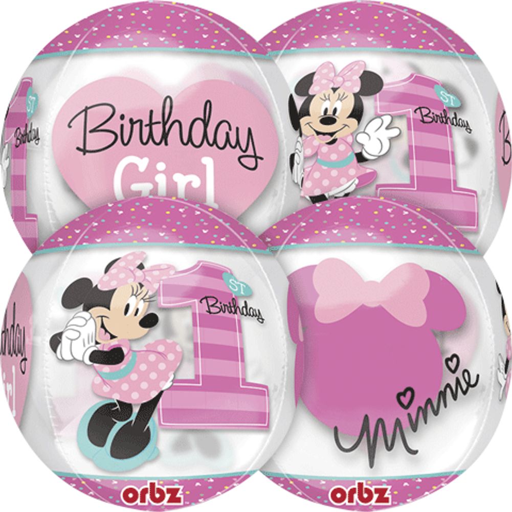 15" MINNIE 1ST BIRTHDAY CLEAR ORBZ