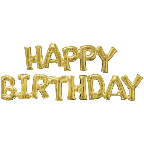 Block Phrase "Happy Birthday" Gold Foil Balloon (1ct)