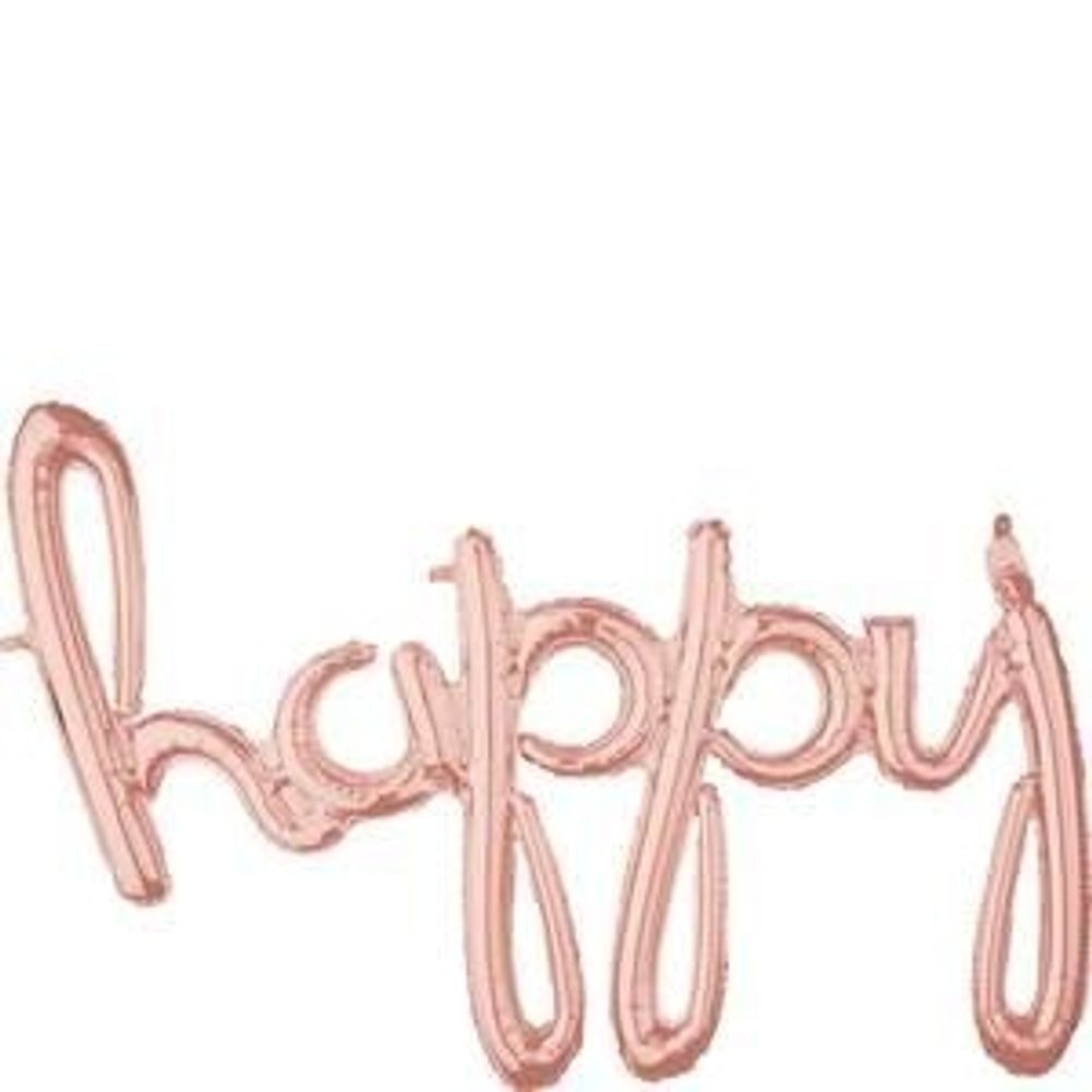 Script Phrase “Happy†Rose Gold Foil Balloon (1ct)