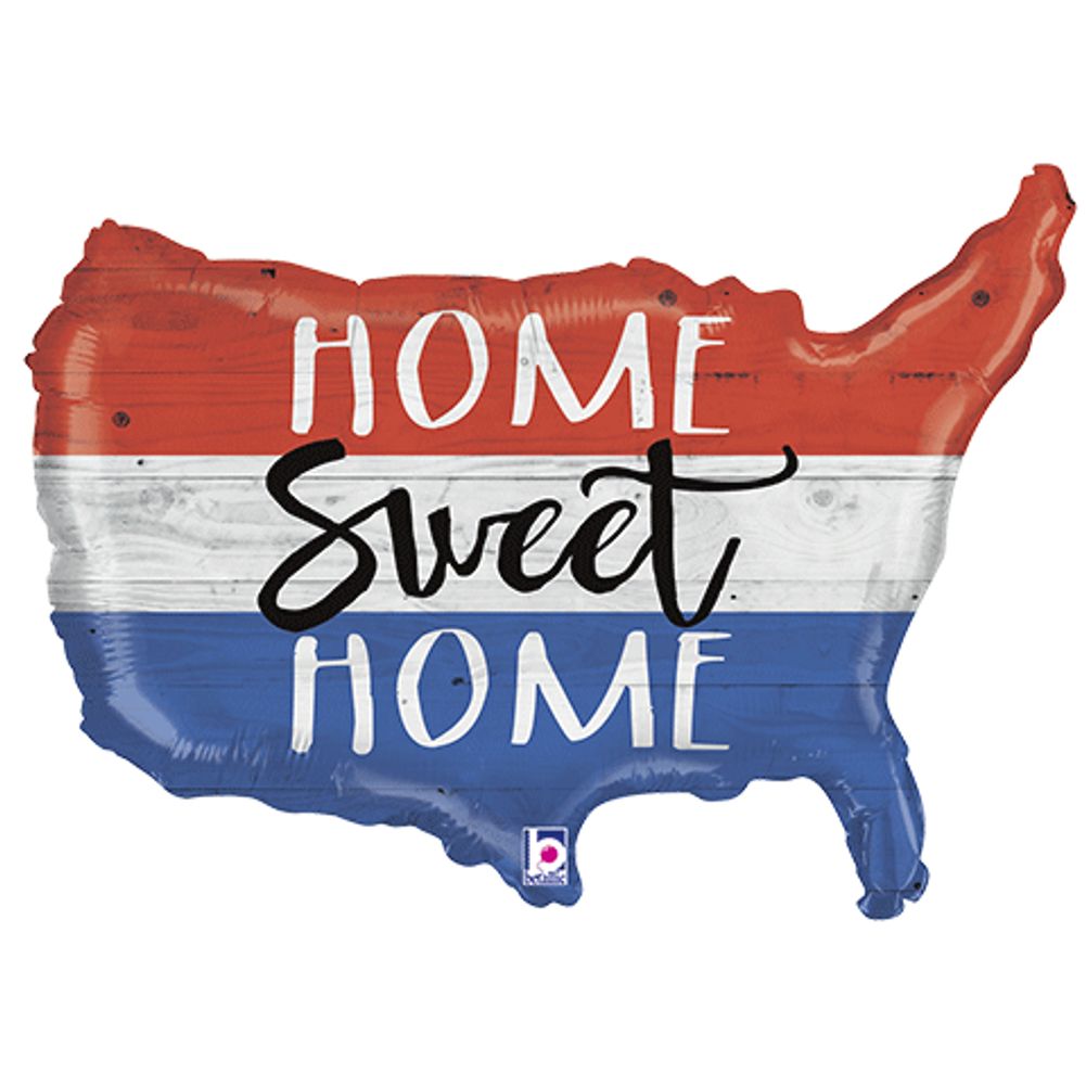 Patriotic Home Sweet Home USA Map Super Shape Foil Balloon