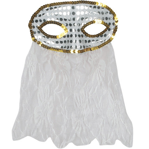 White Half Mask with Veil