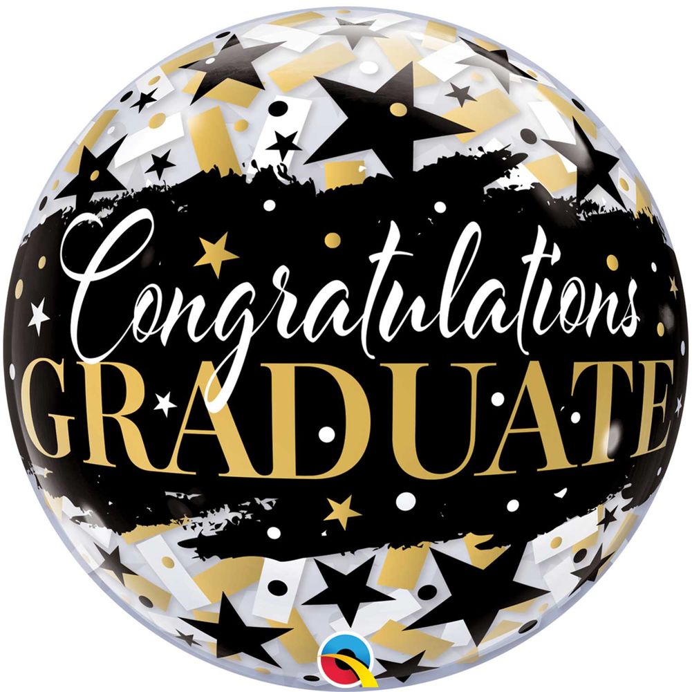 22" GRADUATE BLACK STARS BUBBLE BALLOON