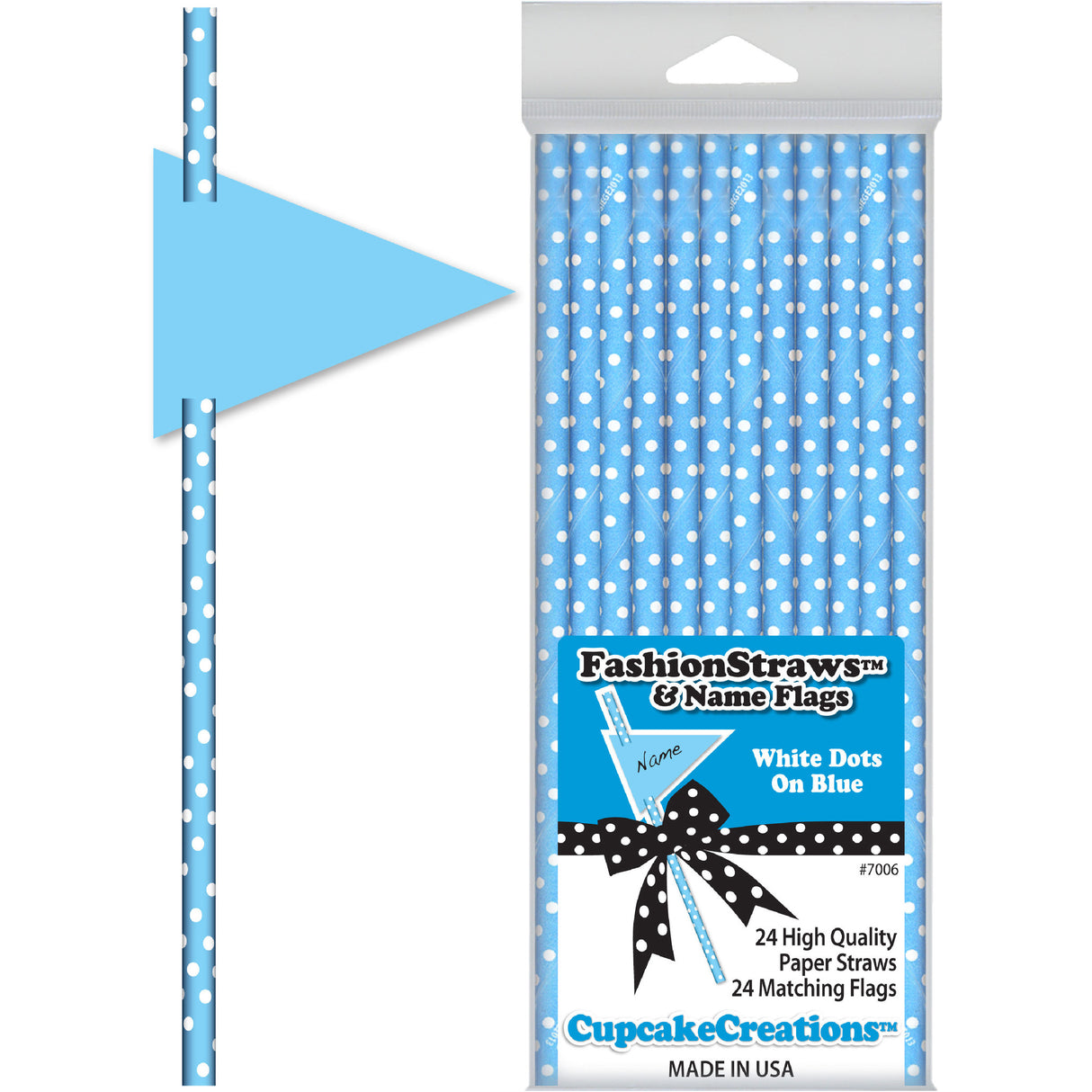 Light Blue with White Dots Paper Straws