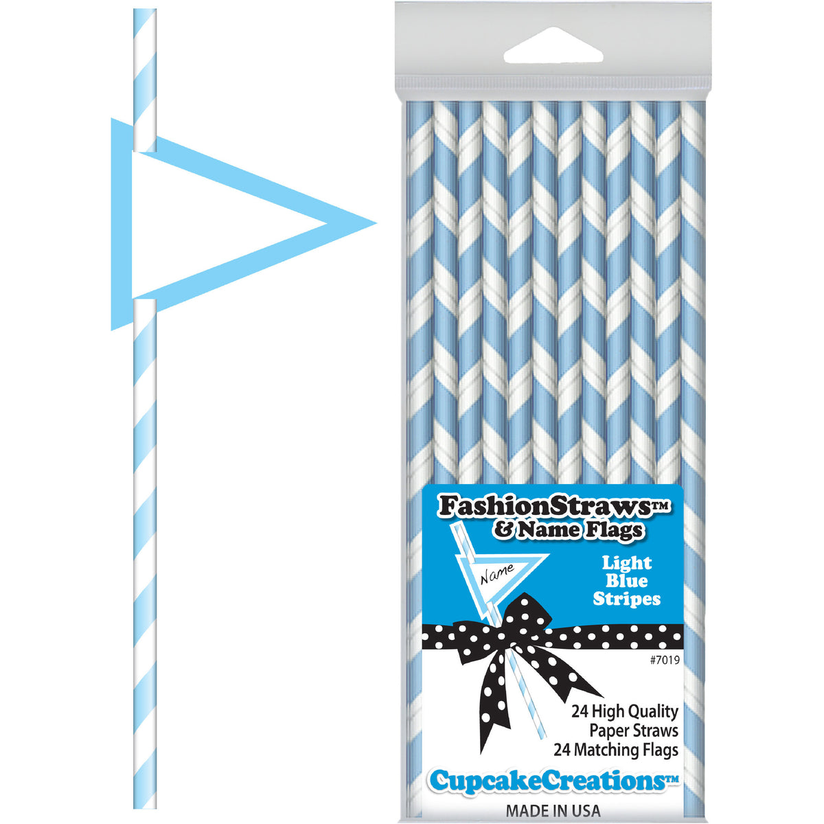 Light Blue Striped Paper Straws