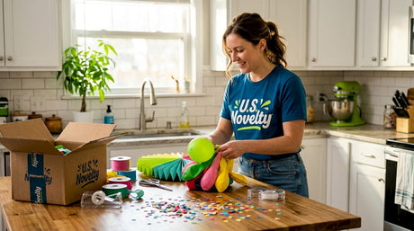Woman prepping party decorations in kitchen