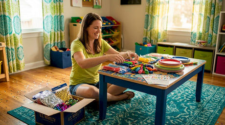 Planning party supplies in home living room
