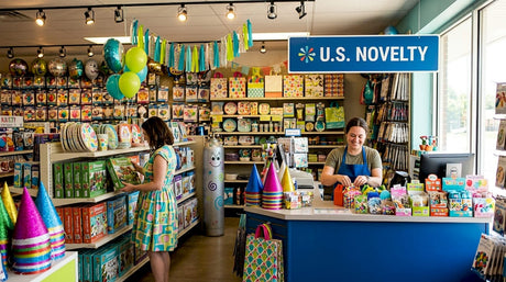 Colorful party supplies retail store interior