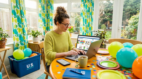 Woman ordering party supplies online at home