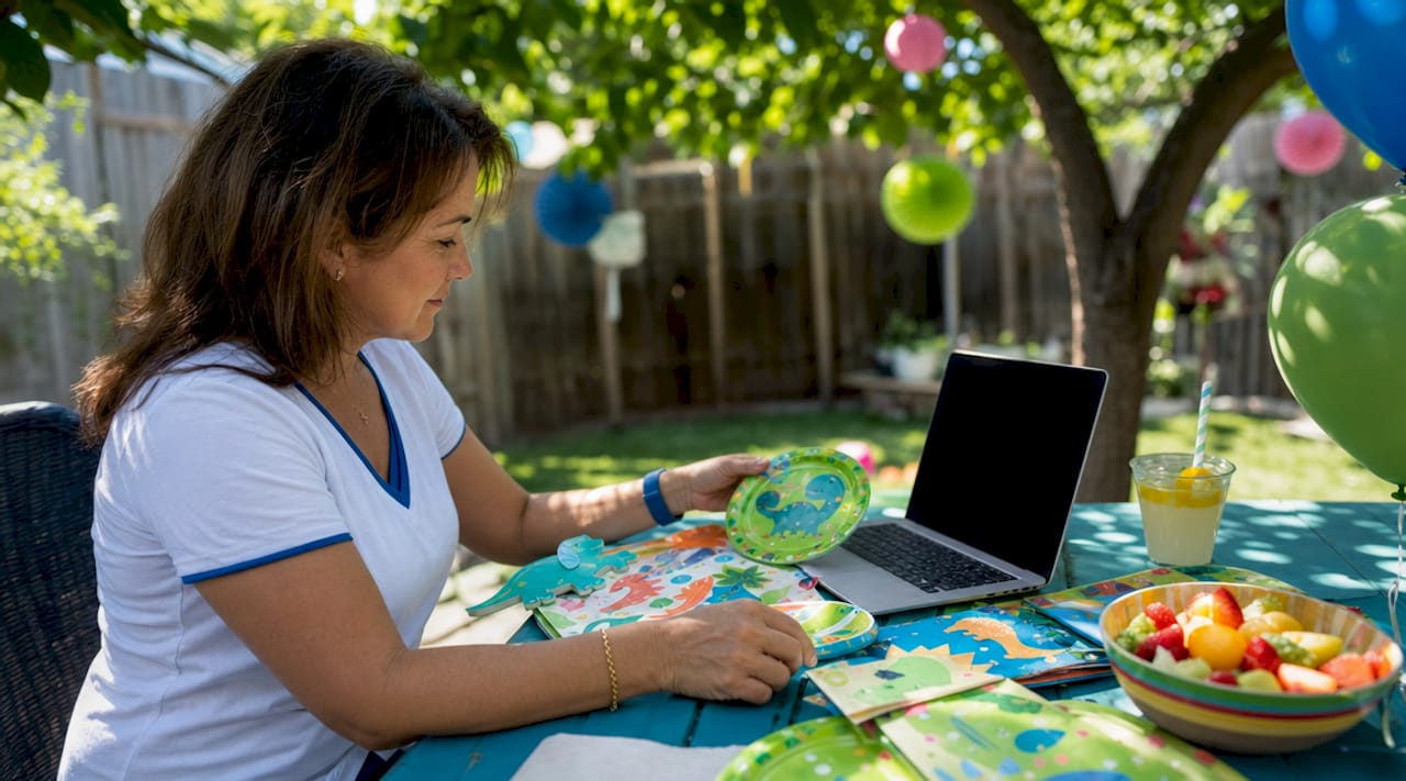 Person selecting party supplies online at home